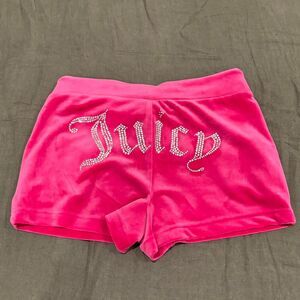juicy couture hot pink velour shorts with iconic rhinestone design
